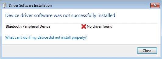 Bluetooth peripheral device driver not found error windows 7